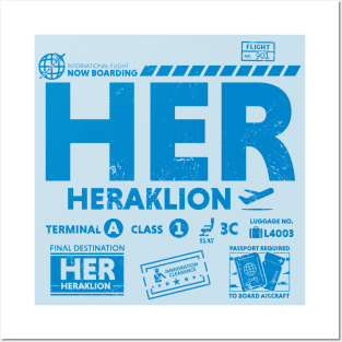 Vintage Heraklion HER Airport Code Travel Day Retro Travel Tag Crete Greece Posters and Art